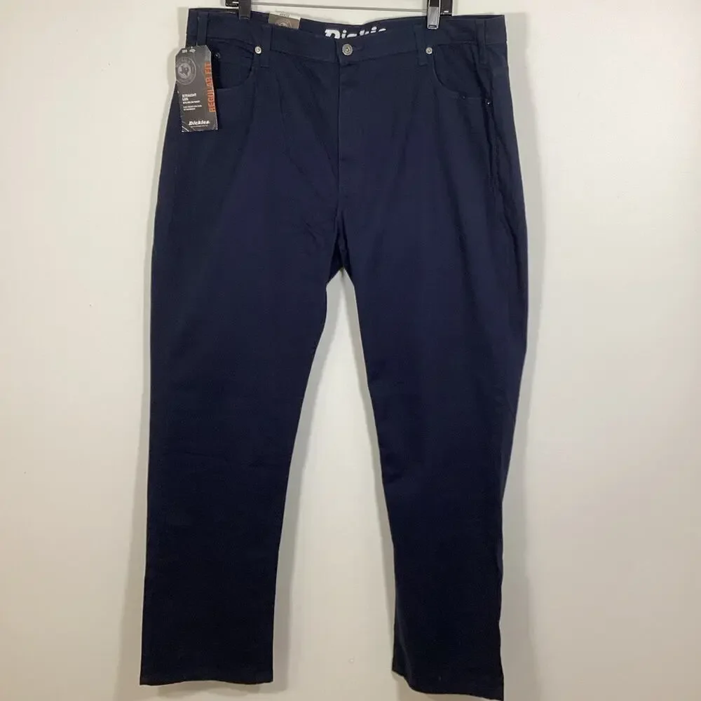 Dickies Mens Flex Regular Fit Straight Leg 40 X 32 Work Duck Pants Navy‎